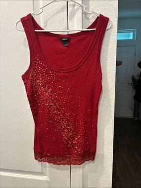 Rue21 Red Sequin Scoop Lace-Hem Tank